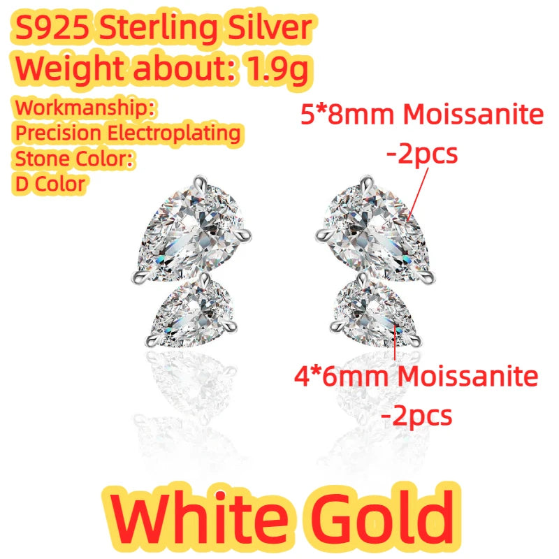 TFGLBU 3CT D VVS1 Pear Cut Moissanite Earring for Women Lab GRA Certified Grow Diamond Solid S925 Silver Ear Stud Fine Jewelry