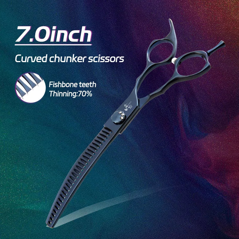 Tesouras de Tosa para Cães Fenice Professional 7.0/7.25/7.5 Polegadas JP440C Coloridas Curvas Desbaste Chunkers para Rosto e Corpo de Cães