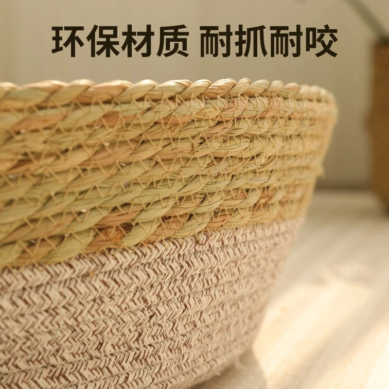 Cama para Gato em Rattan Natural, Ninho Universal para Todas as Estações, Cama Portátil para Animais de Estimação de Pampas, Produtos para Animais de Estimação de Celebridades da Internet Haustierbett XY40CWC