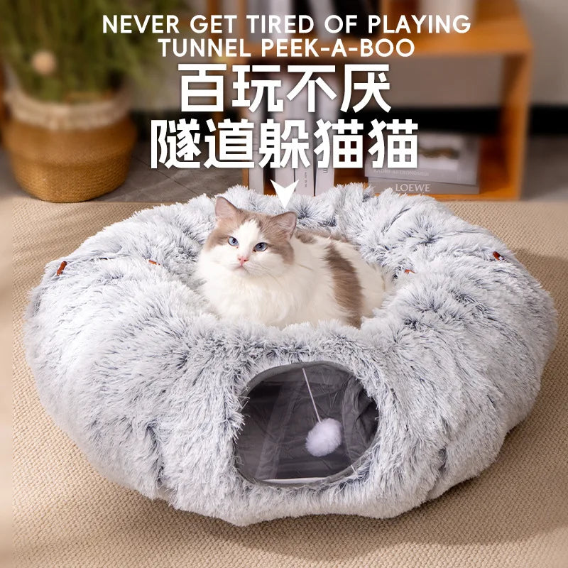Túnel Dobrável Fofo de Gato para Inverno Brinquedo Cama para Gato Artigos para Animais de Estimação Casa de Brincadeiras Perfurável para Gatos com Armazenamento Casa e Jardim Artigos para Gatos