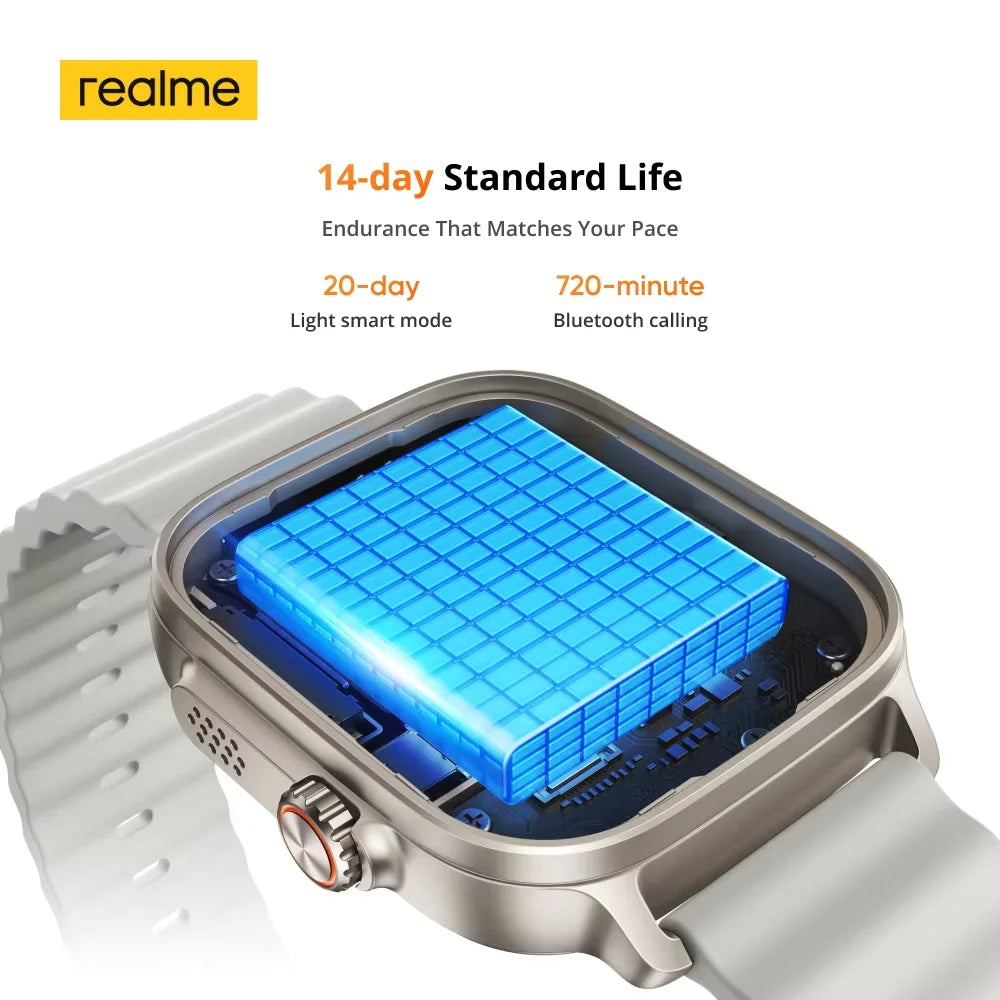 Global Version realme watch 5 1.97" AMOLED 600nits Bateria de 14 dias 460mAh 300+ Temas Suporta GPS GNSS IP68 à prova d'água