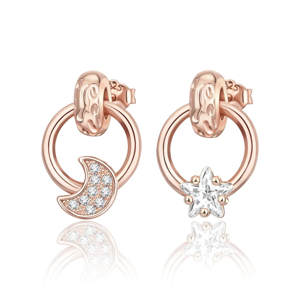 Rose Gold Series 925 Sterling Silver Flamingo Giraffe Star and Moon Flower Earrings Elegant Party Jewelry Gifts