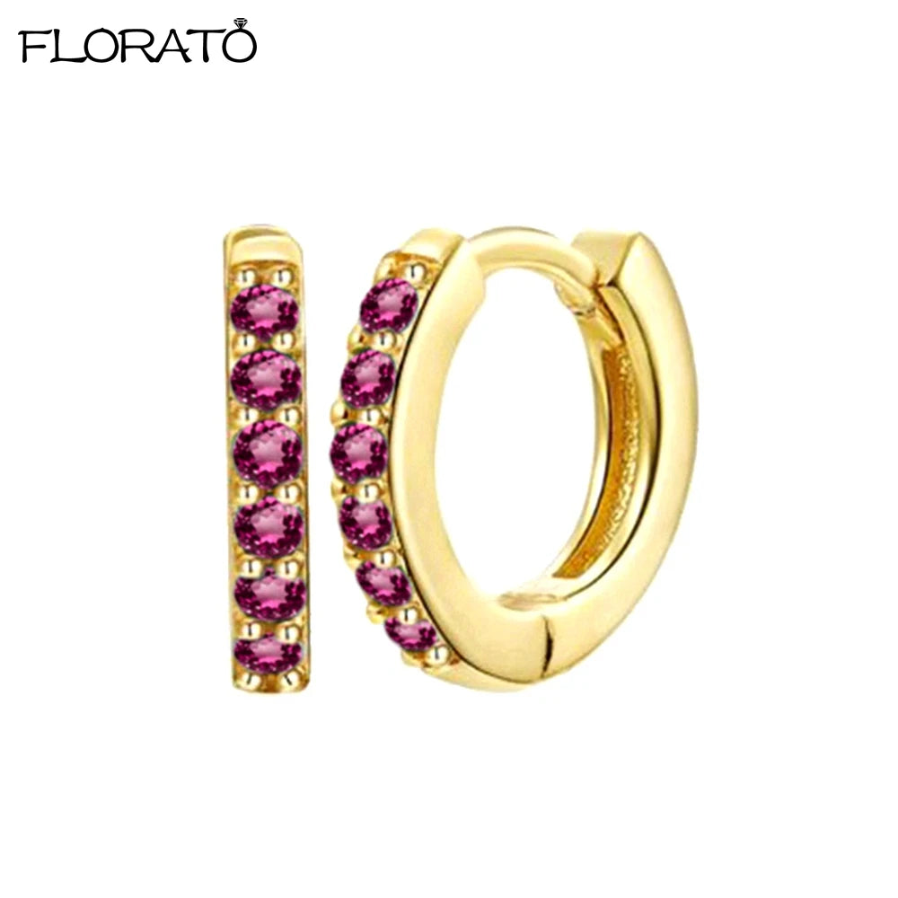 925 Silver Needle Crystal 9mm Small Hoop Earrings for Women Minimal Huggie Earrings Colorful Zircon Piercing Earrings Jewelry