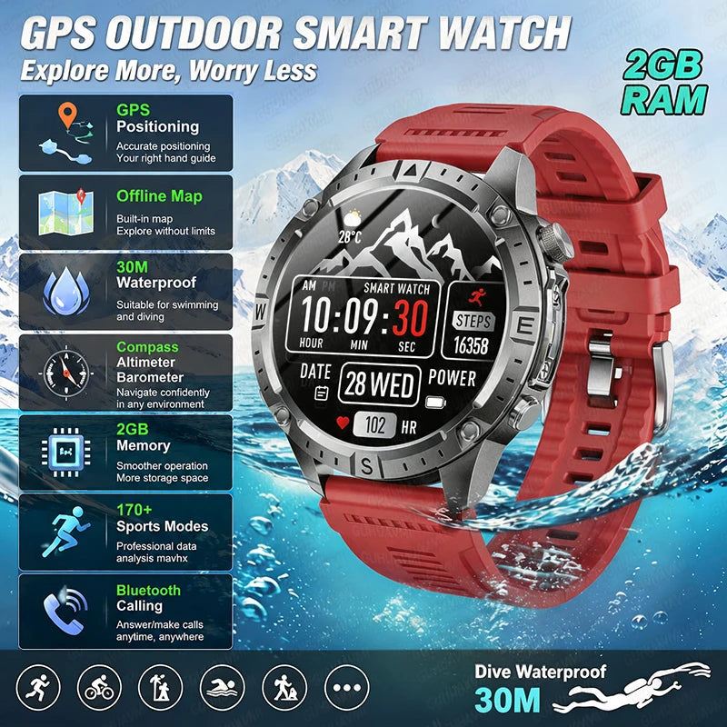 Smart Watch GPS Offline Map 3ATM Compass Altimeter 2026