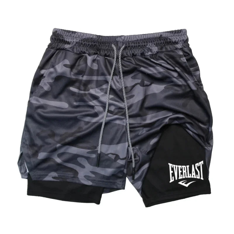 Shorts de compressão masculino EVERLAST, calça esportiva estampada, camada dupla, secagem rápida, basquete, praia, musculação, fitness