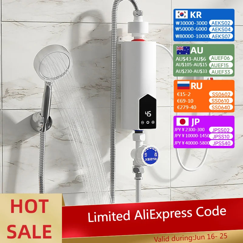 Torneira Elétrica Aquecedor de Água Instantâneo para Cozinha e Banheiro 3500W, Aquecedor de Água Sem Reservatório, Máquina de Aquecimento de Água Quente Instantânea, Chuveiro 110V