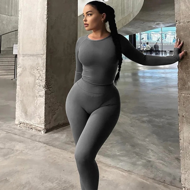 Conjunto Casual Canelado de 2 Peças para Mulheres Verão Lounge Wear Top Manga Curta + Legging Elástica