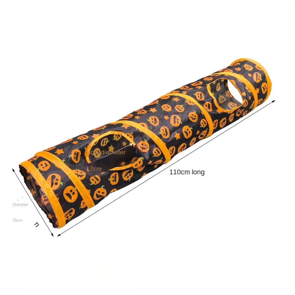 Túnel para Gatos Dobrável com Tema de Abóbora de Halloween, Brinquedo com Barulho para Gatos, Túnel de Gato Dobrável, Brinquedo para Animais de Estimação