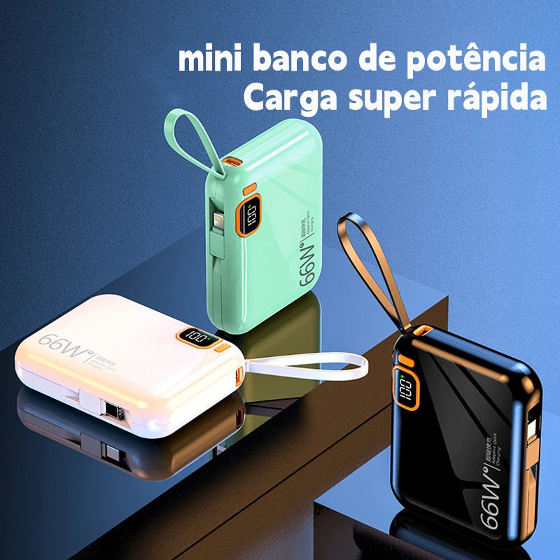 Power Bank Compacto Carregador Rápido 12000mAh Cabo Integrado Viagem