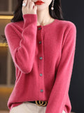 2024 Novo Cardigan Básico Chique Feminino Gola Redonda Suéter de Lã Merino Macio Roupa de Malha Elegante Casaco Primavera Outono Roupas Femininas Tops - Vermelho Shumei XXL