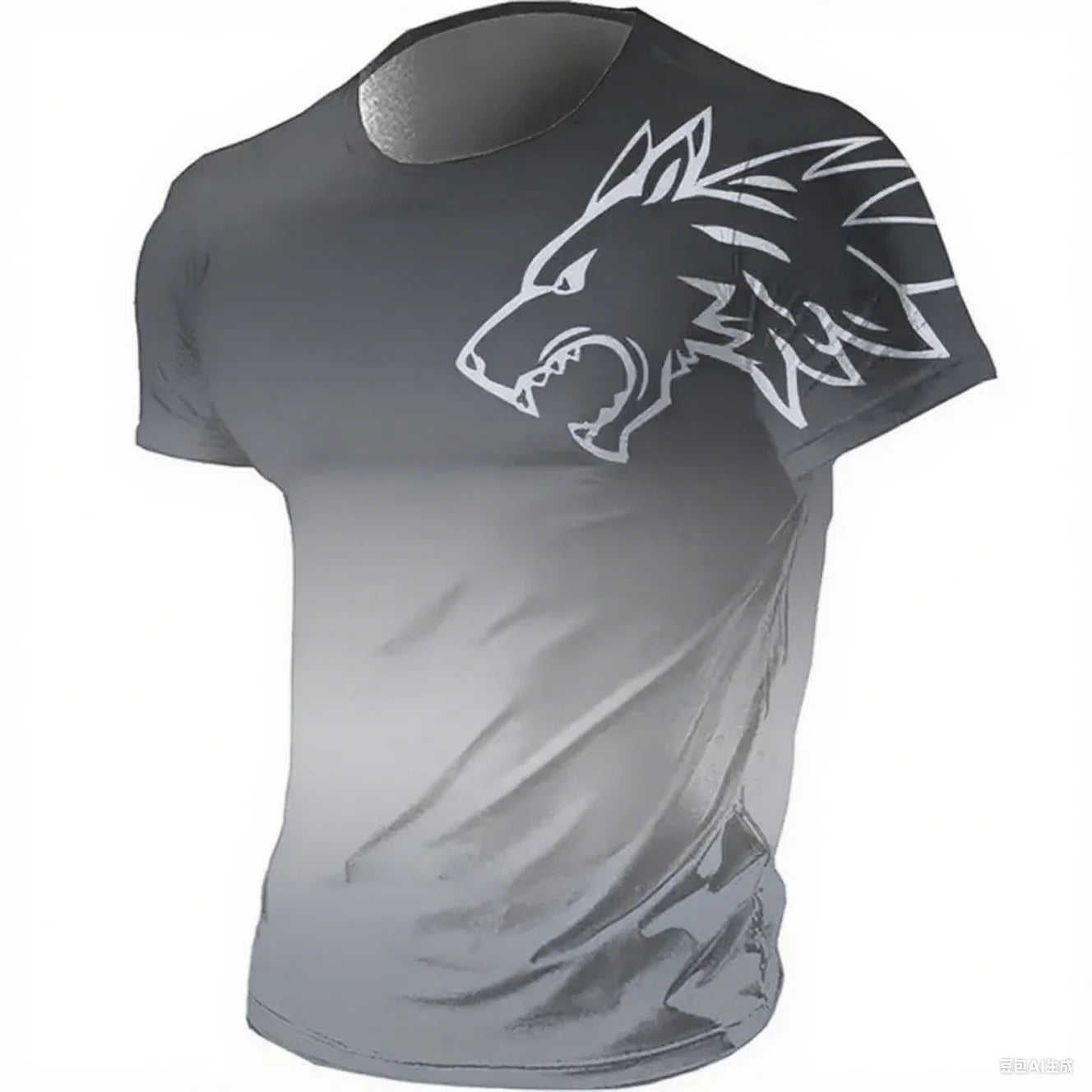 Camiseta masculina fitness sportswear verão 2024 vintage masculina 3D estampada secagem rápida gradiente animal lobo manga curta