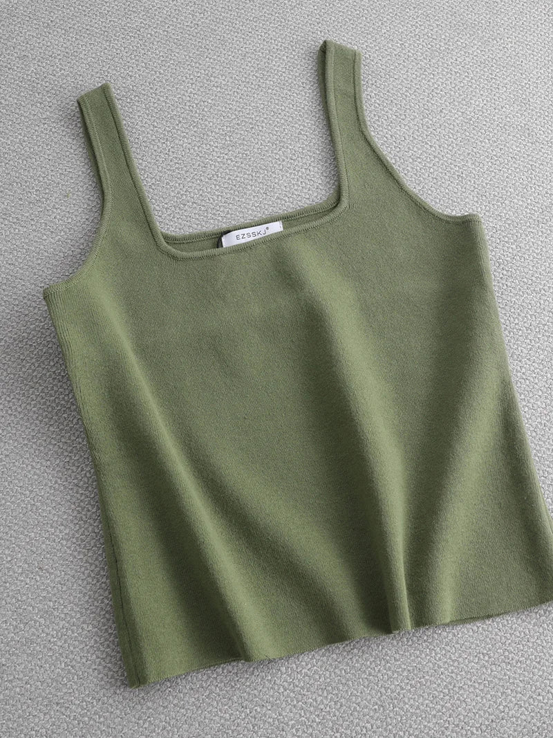 Regata de malha branca de verão com decote U de alta qualidade, chique, básica, feminina, sexy, camiseta sem mangas, top vintage, camiseta casual cropped