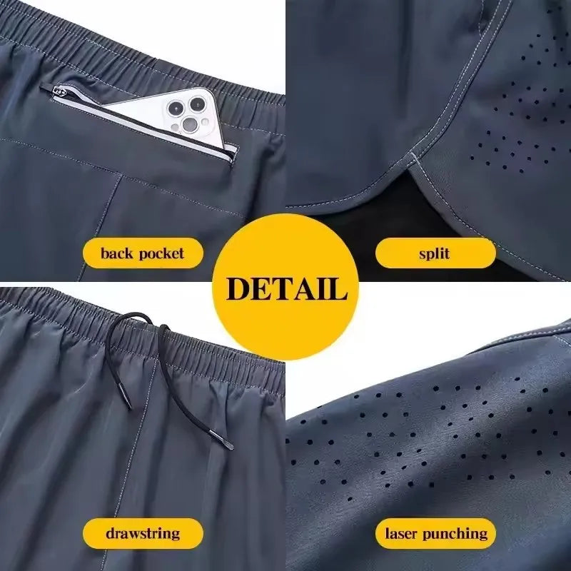 Shorts de corrida refletivos masculinos de verão Fitness de secagem rápida dupla camada shorts masculinos de treino de exercícios de musculação