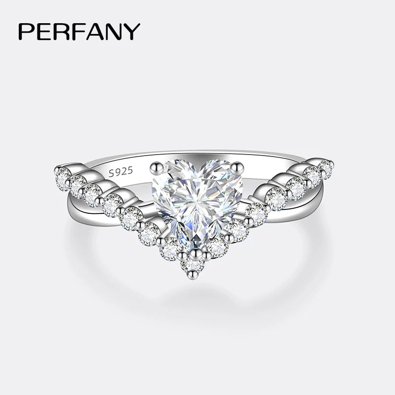 Anel Moissanite PERMANY 1CT Coração para Mulheres Prata Pura S925 Laboratório Diamante Elegante Luxo Joia de Casamento