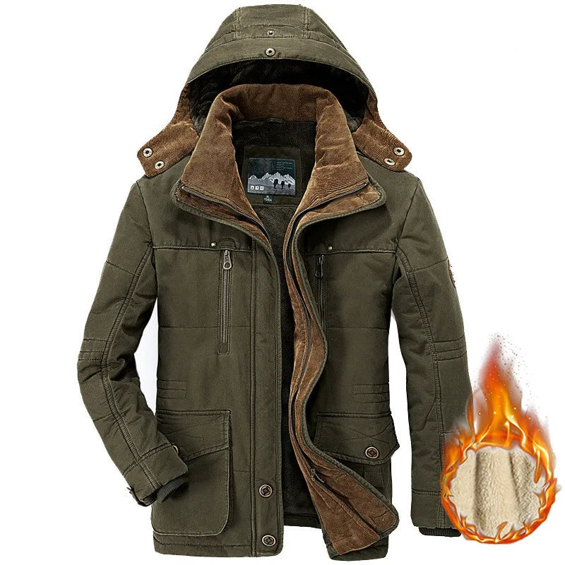 Jaqueta Masculina de Inverno Parka de Veludo Grosso com Vários Bolsos Parkas Sólidas Masculinas Jaquetas Plus Size Corta-vento de Lã Quente Grossa