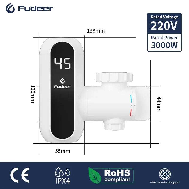 Fudeer Electric Kitchen Water Heater Tap Instant Hot Water Faucet Heater Cold Heating Faucet Tankless Instantaneous Water Heater