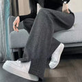 Calça Feminina Cintura Alta Perna Larga Casual Reta Forrada com Lã Grossa Calças Outono Inverno Novo Estilo da Moda