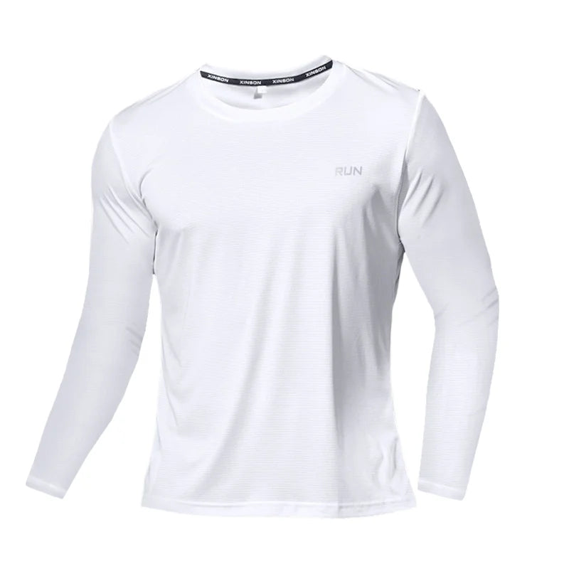 Camiseta Masculina Manga Longa de Seda Gelo Verão 2023 Nova Secagem Rápida Respirável Ar Condicionado Proteção Solar ao Ar Livre Corrida
