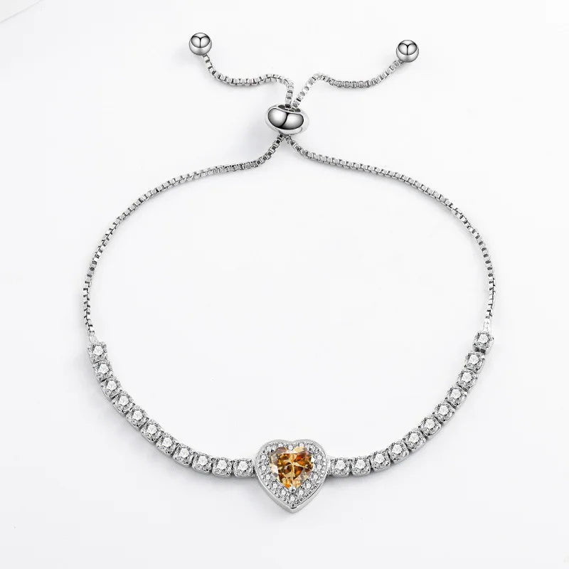 Pulseira Feminina de Cristal Colorido Zircão Coração com Corte de Amor Prata Esterlina 925 Leve Luxo Design de Nicho