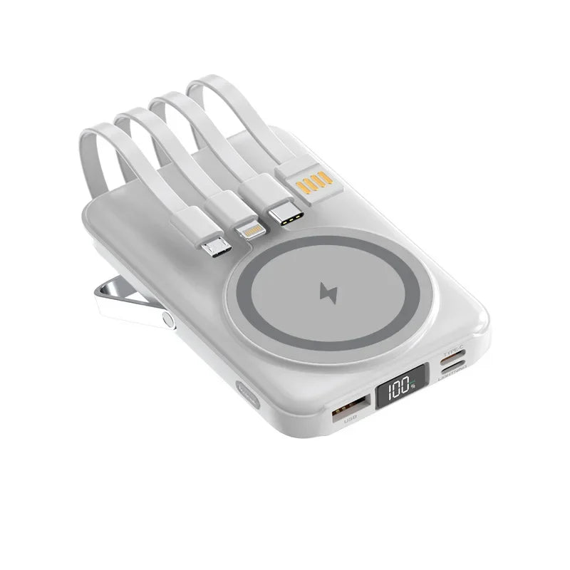 Magnetic Power Bank 20000mAh Fast Charging Wireless Cables Stand Portable