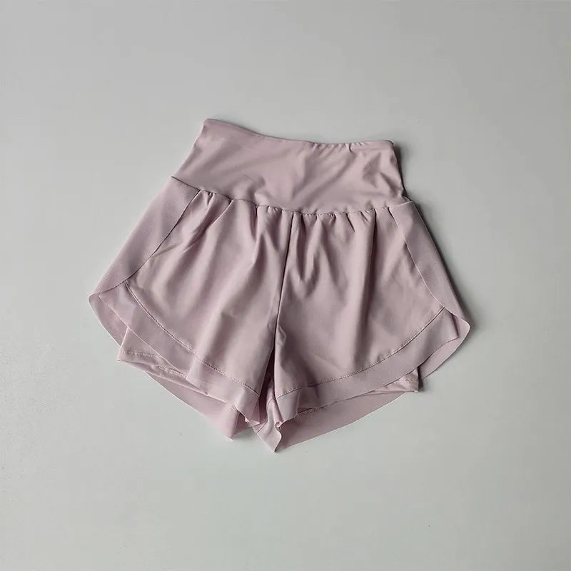 Shorts Esportivos Femininos de Verão em Tela 2 em 1 de Secagem Rápida para Yoga Shorts Respiráveis para Fitness Shorts de Corrida de Cintura Alta