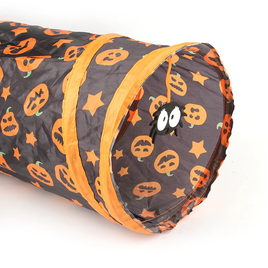 Túnel para Gatos Dobrável com Tema de Abóbora de Halloween, Brinquedo com Barulho para Gatos, Túnel de Gato Dobrável, Brinquedo para Animais de Estimação