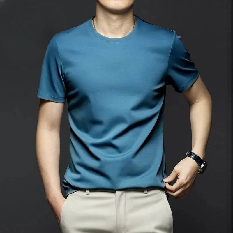 Minglu Modal Summer Men's T-shirts High Quality Short Sleeve Solid Color Round Collar Simple Casual Male Tees Plus Size 5XL