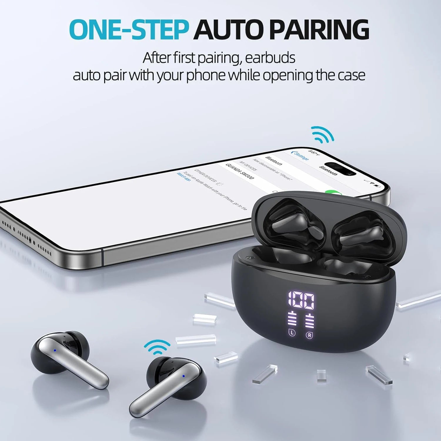 Fones de Ouvido TWS Bluetooth 5.3 Sem Fio Headphone HiFi Estéreo Graves Profundos In-Ear para Música Esporte Jogos Chamadas Viagens
