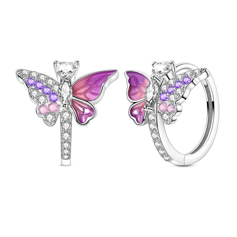Brincos Trevo de Quatro Folhas Prata 925 Zircônia Original Borboleta Libélula Camaleão Abelha Flor Brincos Femininos Joia de Presente