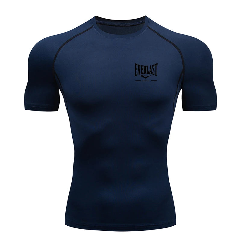 Camiseta de Compressão Masculina para Corrida Manga Curta Treino de Academia Fitness Jogging Esportiva