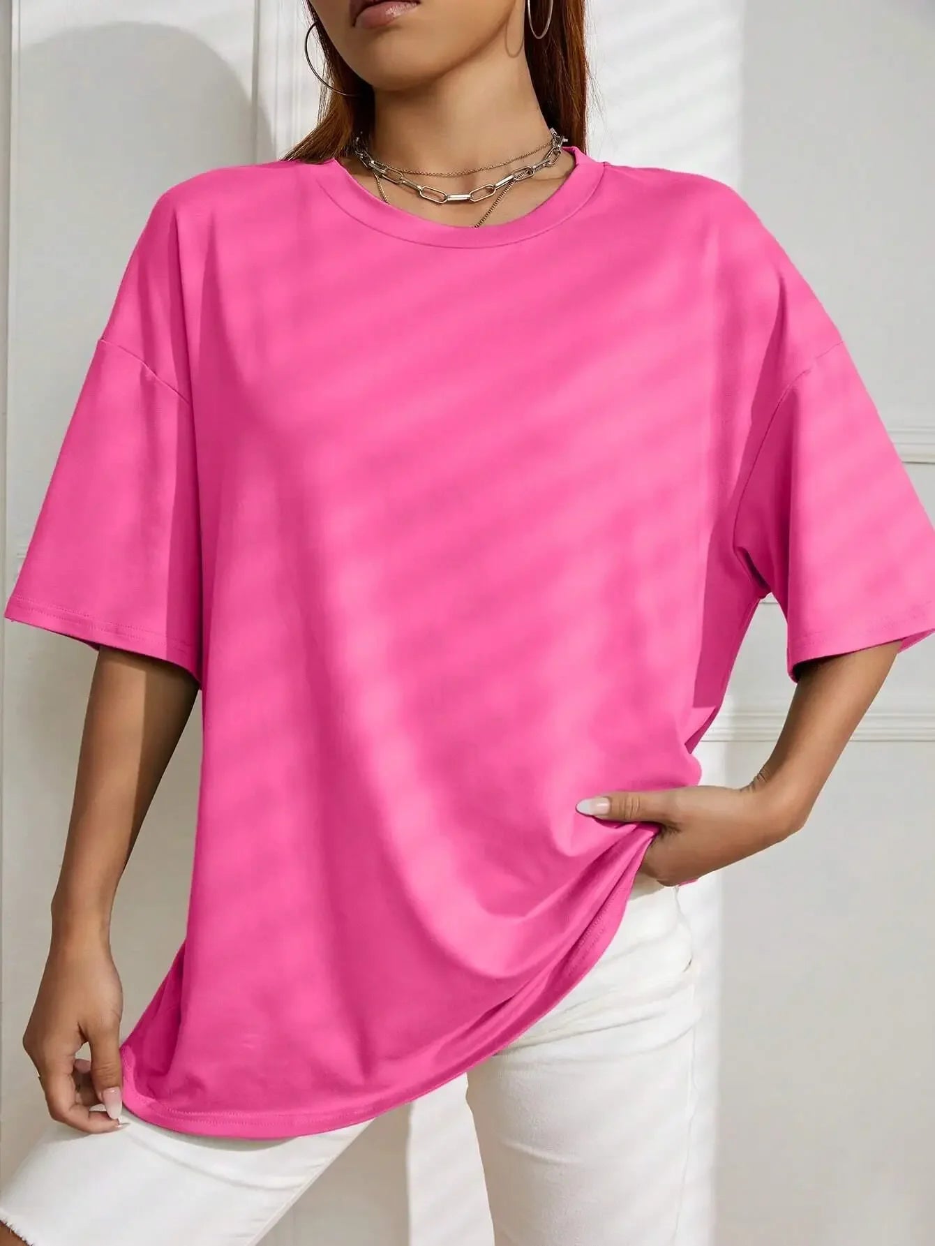 Camiseta Feminina de Manga Curta Cor Sólida para Fitness, Algodão Macio, Respirável e Confortável, Roupa Básica Versátil, Blusa Soltinha - Laranja M