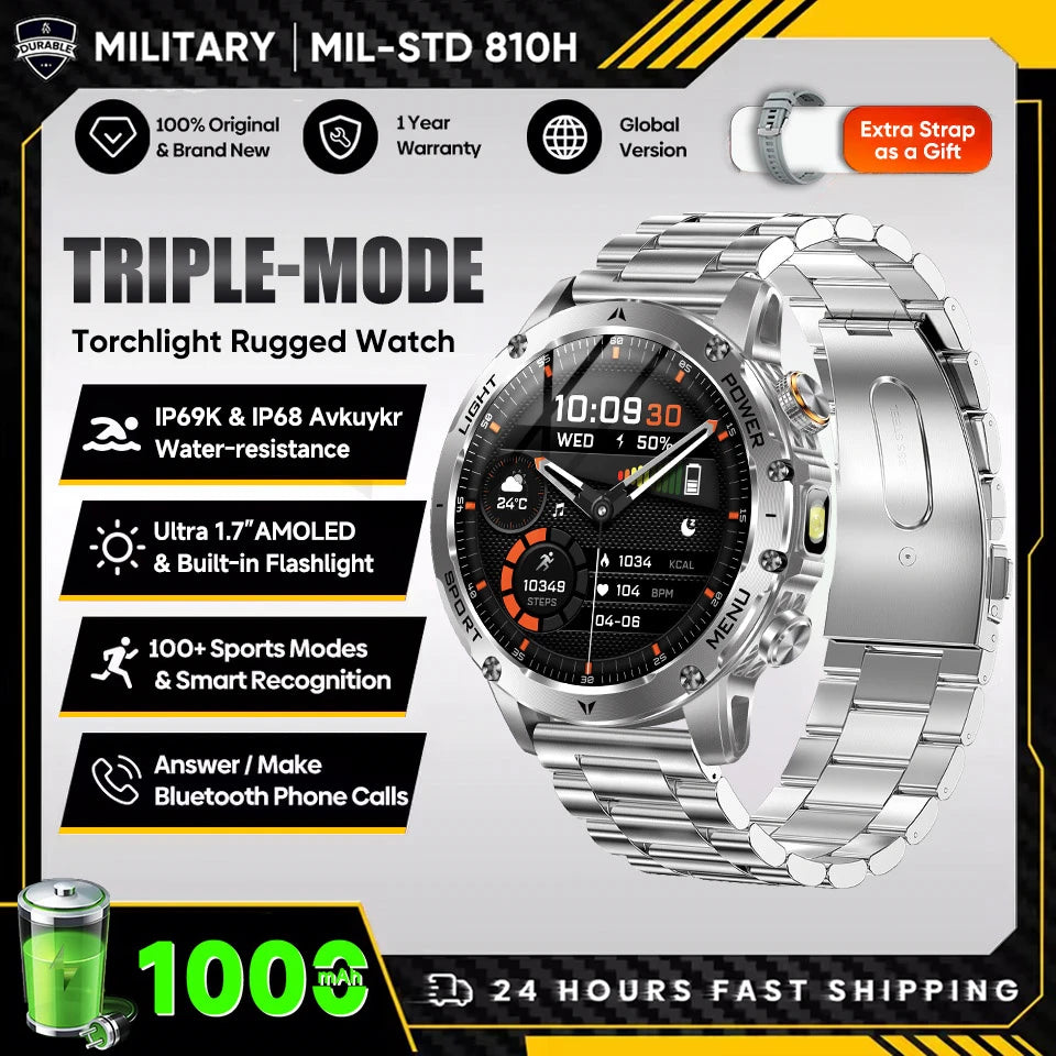 2025 Novo Smartwatch Militar T-Rex 3 Ultra Bateria de 1000mAh 5ATM À Prova D'água Lanterna Monitor Cardíaco Rastreador Esportivo Smartwatch Masculino