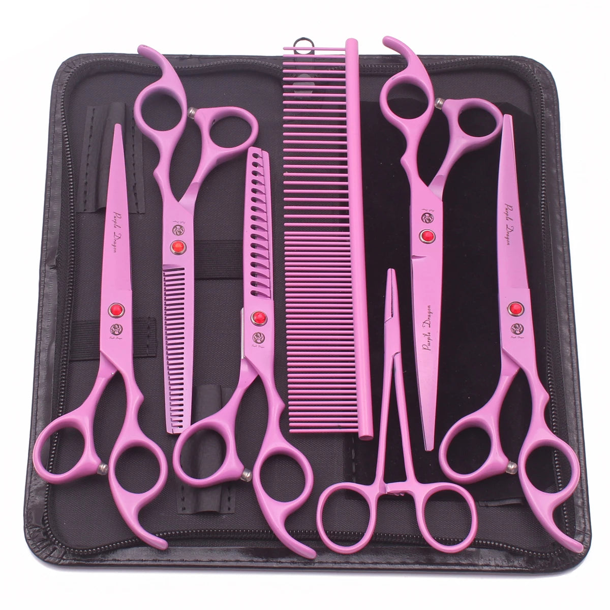 Tesouras de Tosa para Animais de Estimação Purple Dragon Japão Aço Inoxidável Rosa Curva para Cães Tesouras de Desbaste para Cães Tesouras Chunker Z3003