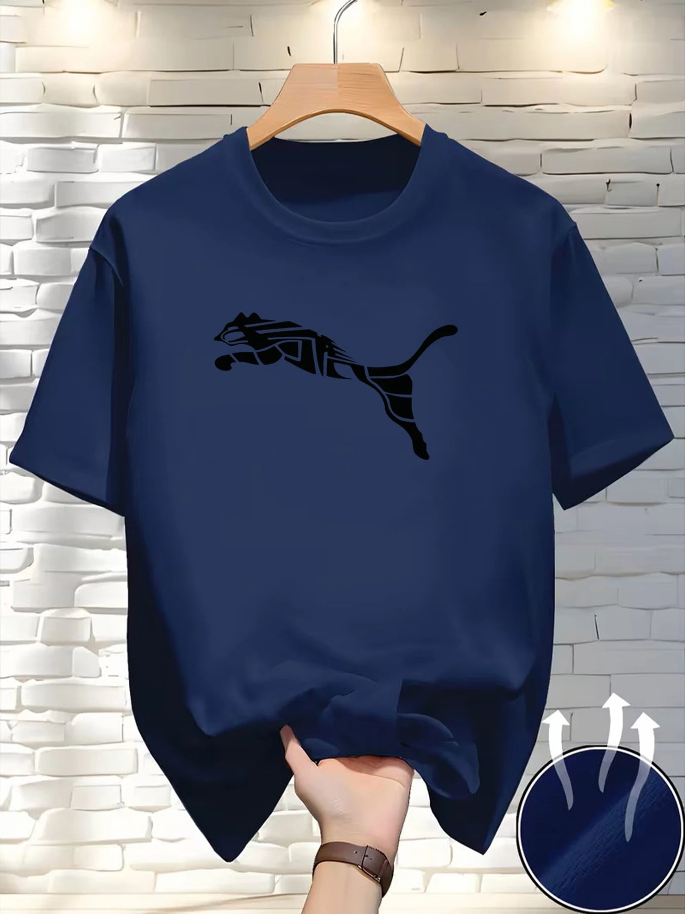 Camiseta Masculina Estampa Leopardo Raposa Gola Redonda Casual Estilo Y2K Fitness Esportiva