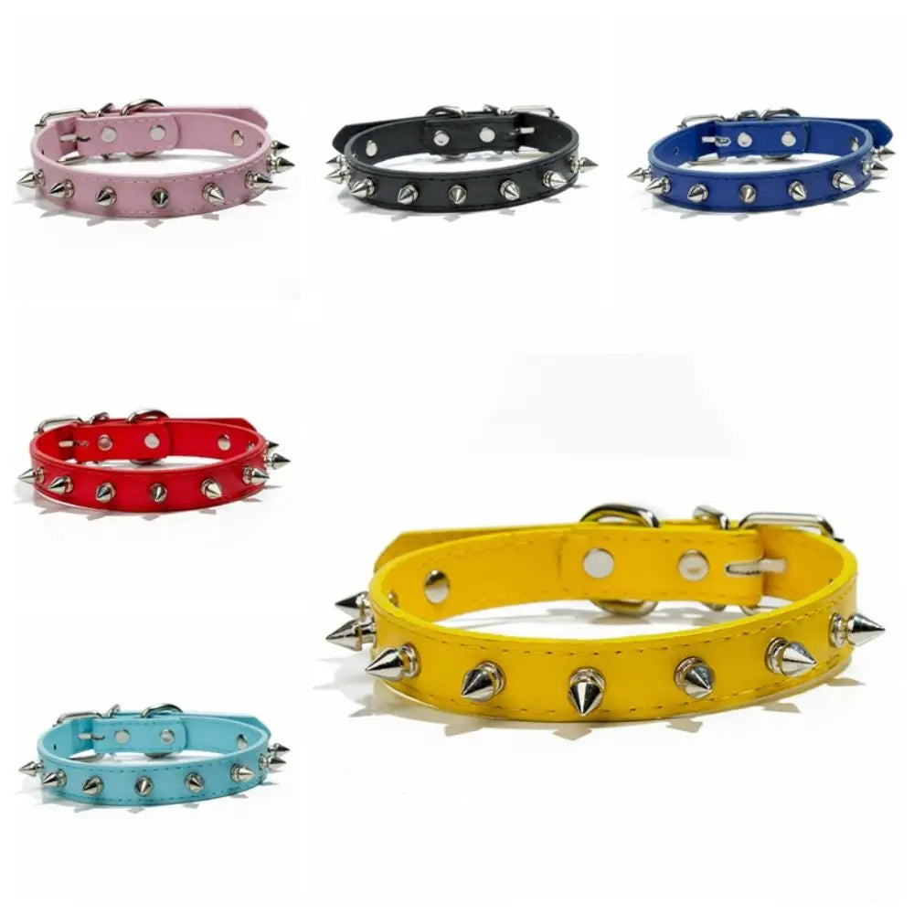 Pet Products Leather Cat Dog Collar Cool Adjustable Pet Necklace Exquisite Colorful Pet Spiked Studded Collars Cats