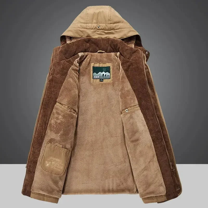 Jaqueta Masculina Parka Sólida Casaco Masculino Tamanho Grande Roupa Parka Externa Jaqueta Masculina de Inverno Mais Veludo Grosso Quente Multi Bolsos