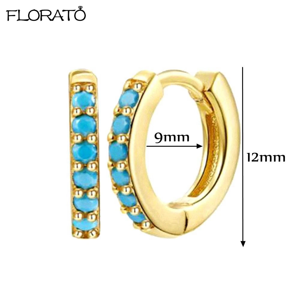 925 Silver Needle Crystal 9mm Small Hoop Earrings for Women Minimal Huggie Earrings Colorful Zircon Piercing Earrings Jewelry