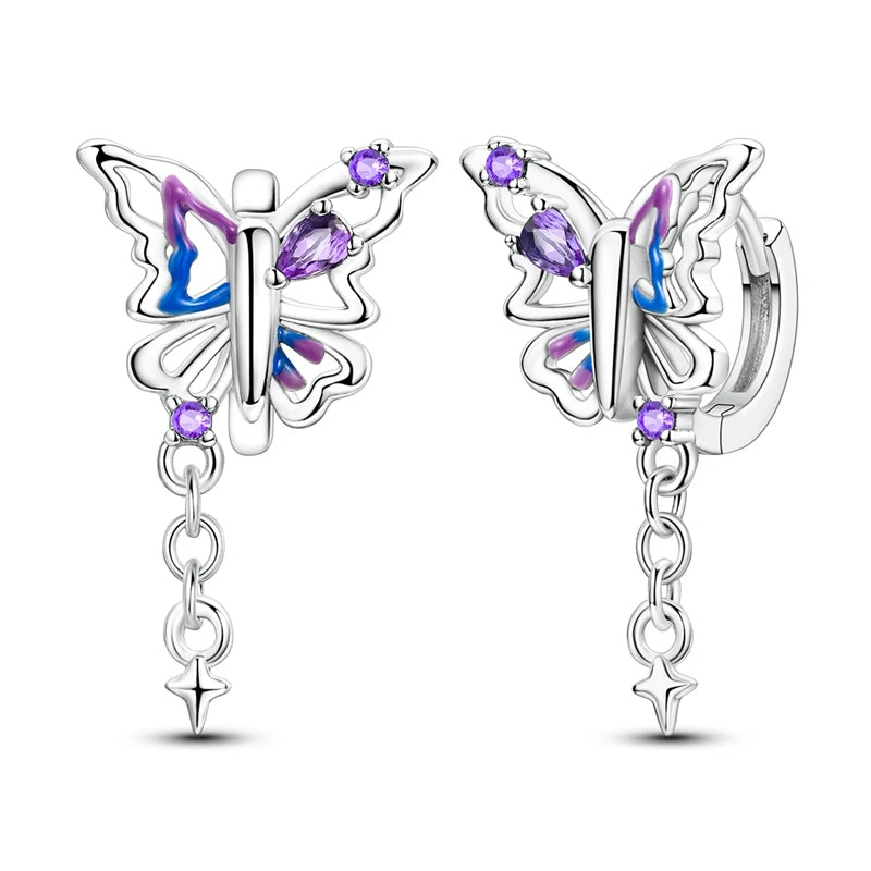 Lucky Clover Earrings 925 Silver Original Zircon Butterfly Dragonfly Chameleons Bee Flower Earrings For Women Jewelry Gift