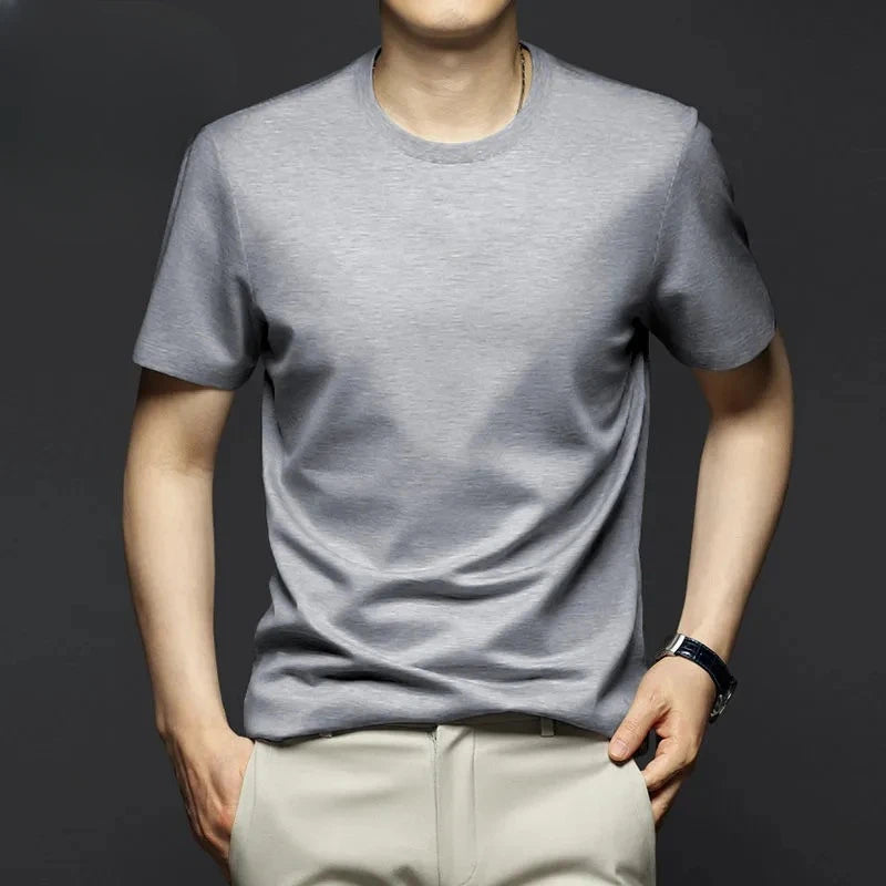 Minglu Modal Summer Men's T-shirts High Quality Short Sleeve Solid Color Round Collar Simple Casual Male Tees Plus Size 5XL