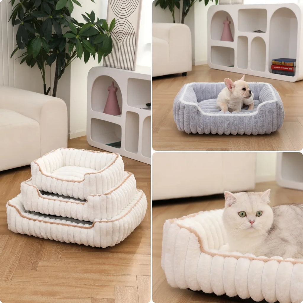 Cama para Pet Quadrada Macia Confortável de Pelúcia Espessa de Pelo de Coelho