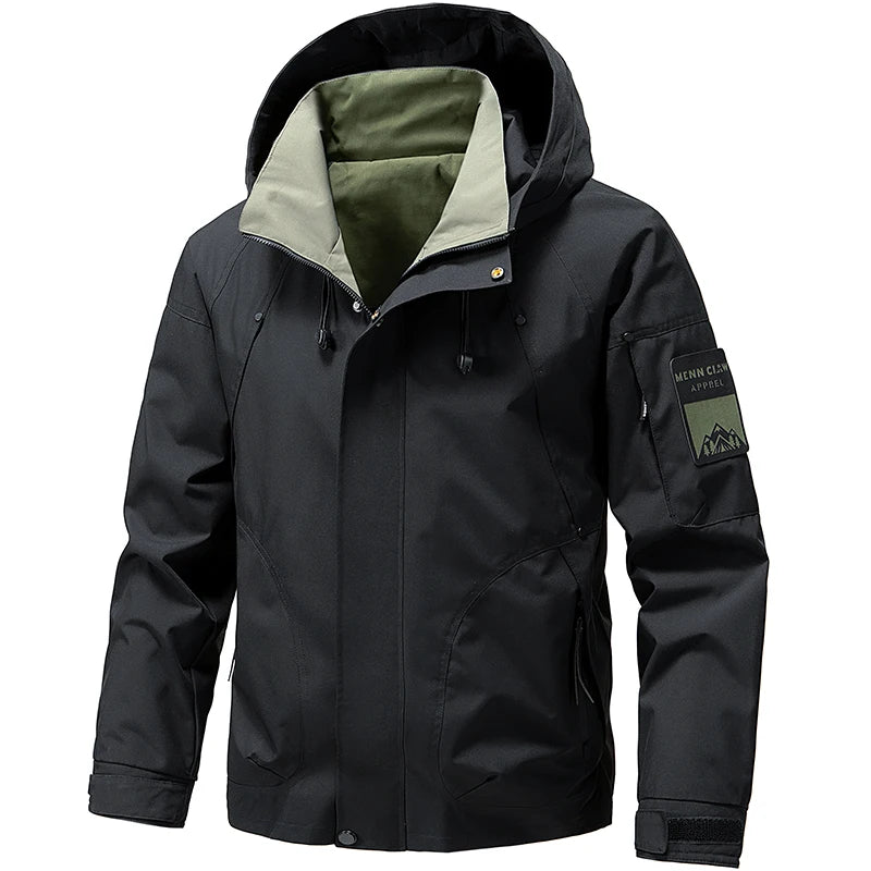 Jaqueta Impermeável Masculina Outdoor Softshell com Zíper e Capuz Corta-Vento para Caminhada e Acampamento Leve Primavera Outono