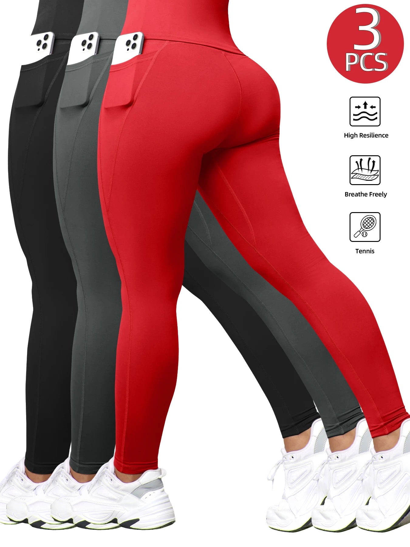 1/2/3/4PCS Women's High Waist Yoga Pants With Pocket Slim Leggings Tummy Control Lift Hips Running Workout Activewear Pants