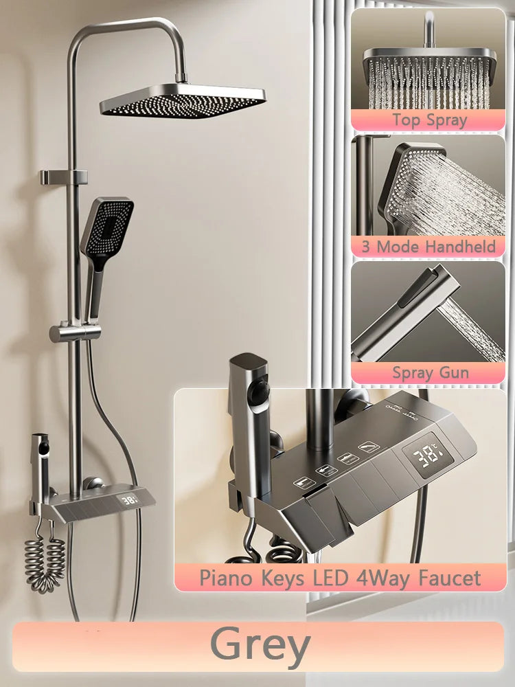 Digital LED Luxury Rain Shower System Full Set