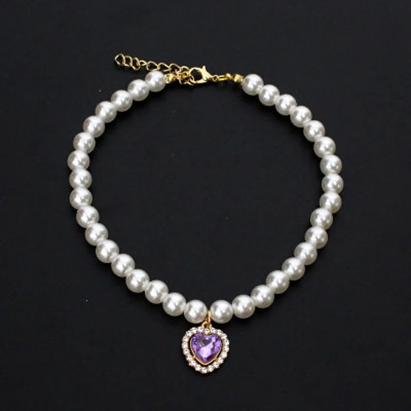 Pet Rhinestone Collar Adjustable Cat Princess Pendant Pearl Necklace Dog Sweet Decorations Puppy Gem Jewelry Accesorios