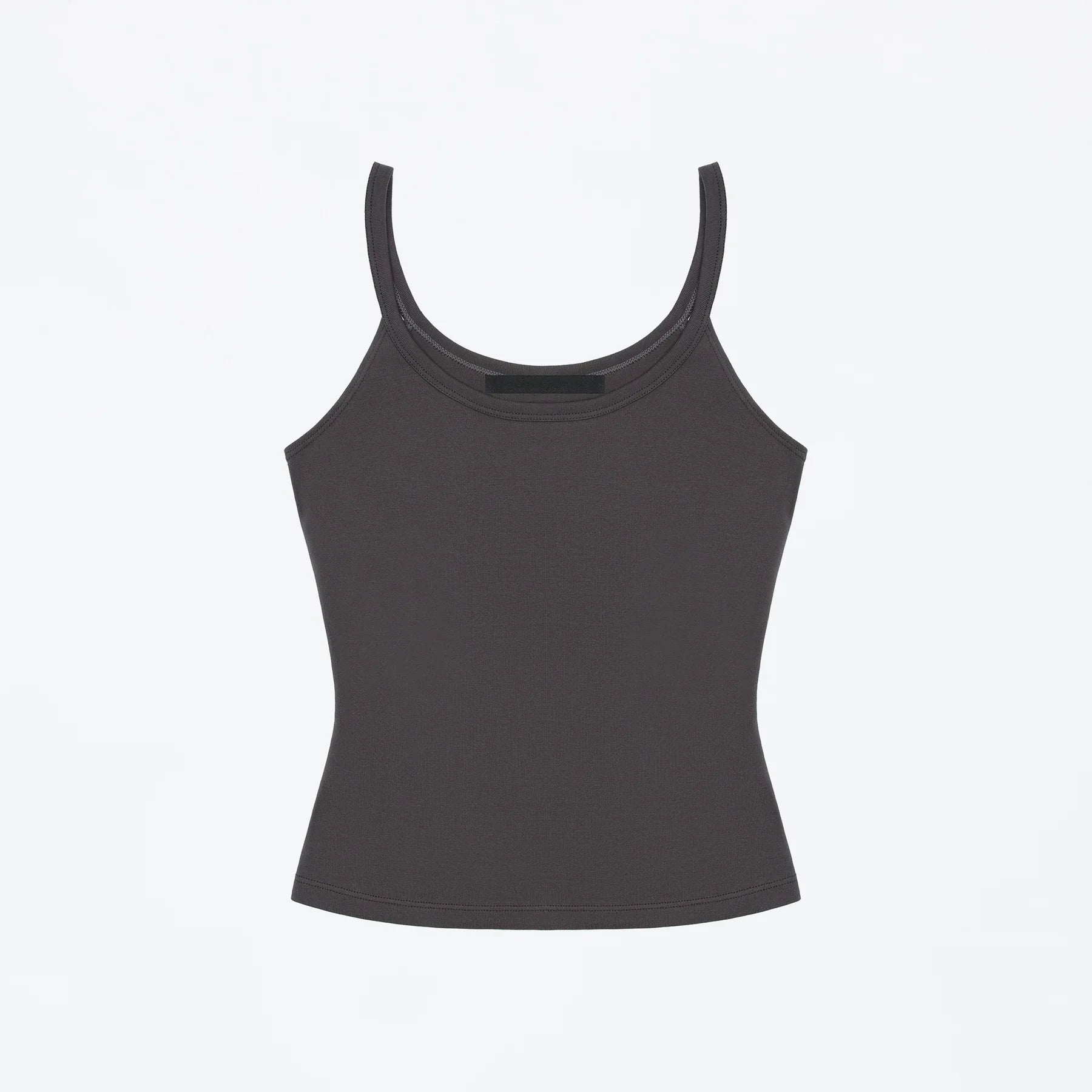Regata Básica U Neck com Alças Finas Camisola Ajustada e Que Cai Bem Camisola Camada Base de Cor Sólida Blusa Canelada Slim Fit Versátil Minimalista Preto e Branco - preto P