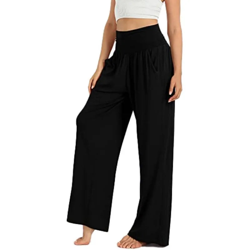 Women's High Waist Wide Leg Lounge Pants Casual Soft Yoga Trousers with Pockets