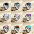 Anel Masculino de Prata Esterlina 925 Vintage com Pedra Natural Olho de Tigre 10*14MM Estilo Retrô Grande Joia Fina