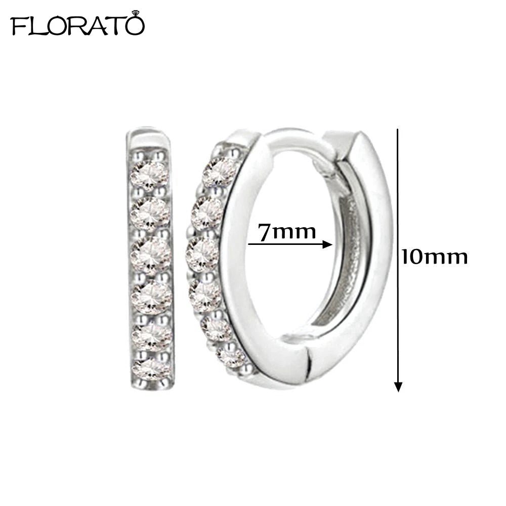 925 Silver Needle Crystal 9mm Small Hoop Earrings for Women Minimal Huggie Earrings Colorful Zircon Piercing Earrings Jewelry