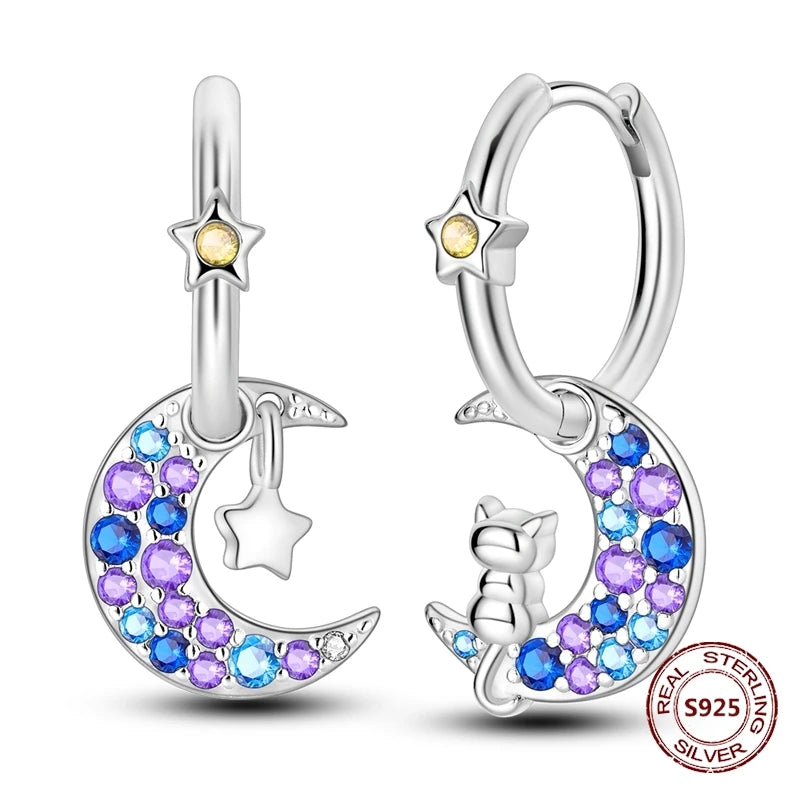 Star Moon Sun Hoop Earrings 925 Sterling Silver Original Star Shining Zircon Tassel Long Earrings For Women Luxury Jewelry Gift