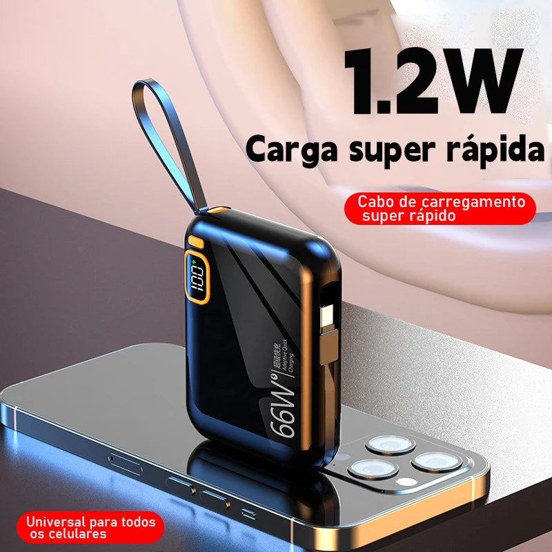 Compact Power Bank 12000mAh Fast Charger Integrated Cable Travel